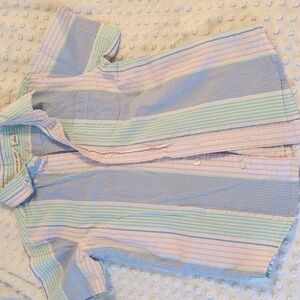 Janie and Jack Pastel Striped Button-Down Shirt - Blue, Pink, Green